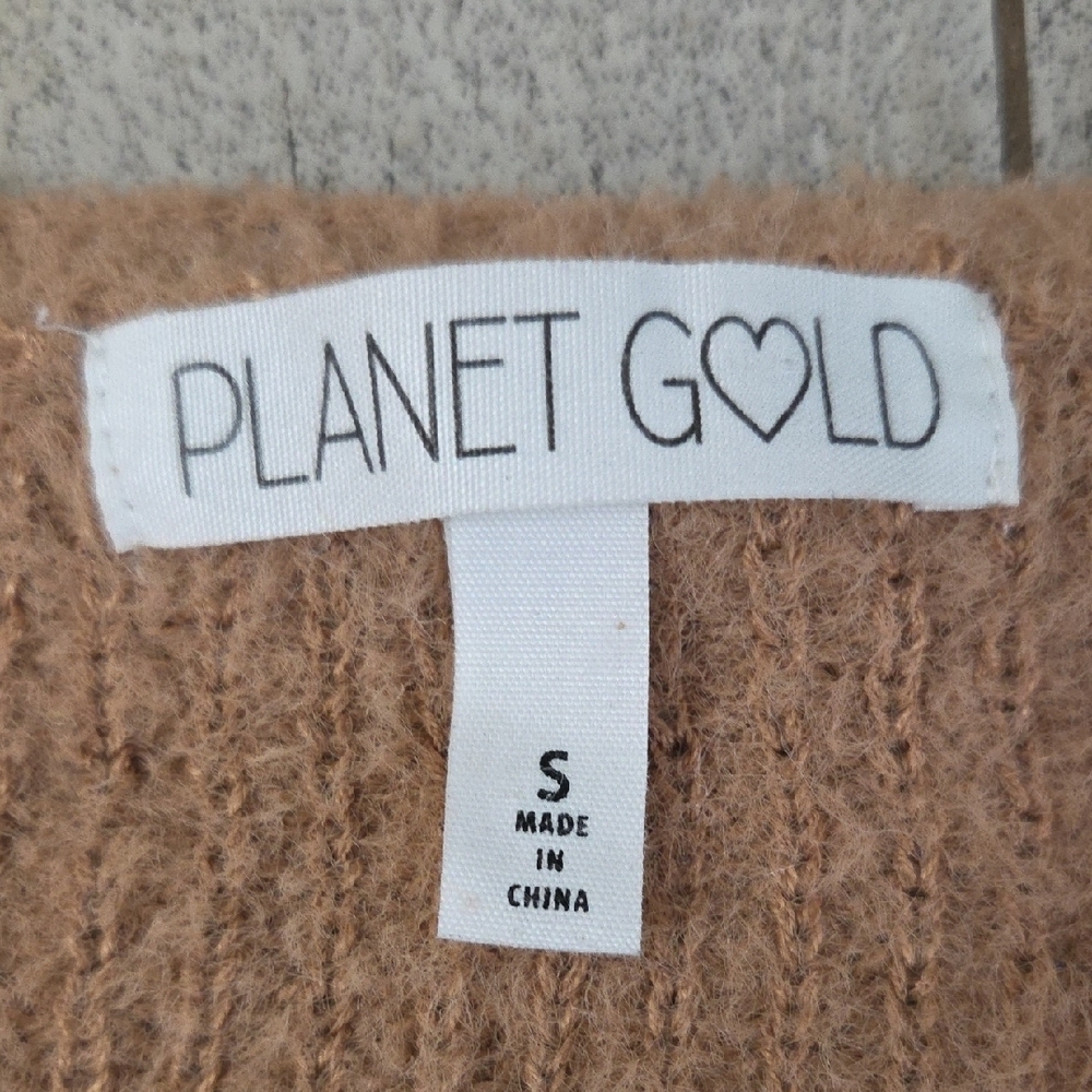 Planet Gold Super Soft & Comfy Women's V-Neck Tan Sweater - Picture 2 of 6